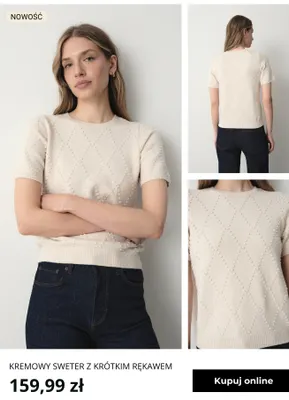 Kremowy sweter z krótkim rękawem Greenpoint promocja w Greenpoint
