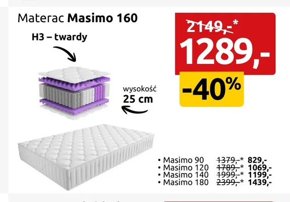 Materac Masimo 180 promocja w Black Red White