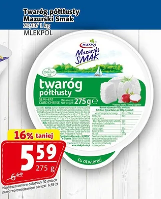 Twaróg półtłusty Mazurski Smak promocja w Prim Market