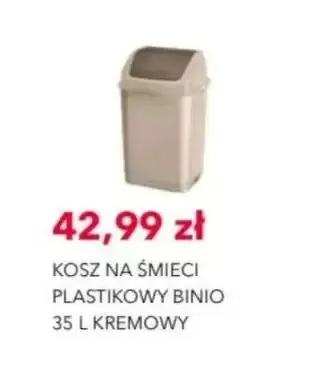 Kosz na śmieci plastikowy Binio 35 l kremowy promocja w Nela