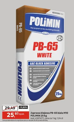 Zaprawa klejowa PB-65 biała M10 25 kg promocja w Leroy Merlin