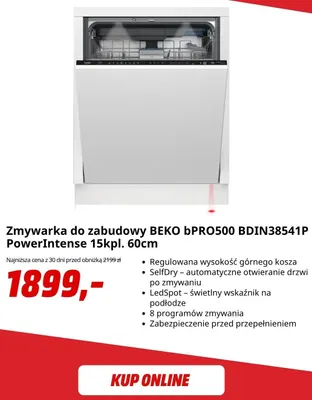 Zmywarka do zabudowy Beko bPRO500 BDIN38541P PowerIntense 15kpl. 60 cm promocja w Media Markt