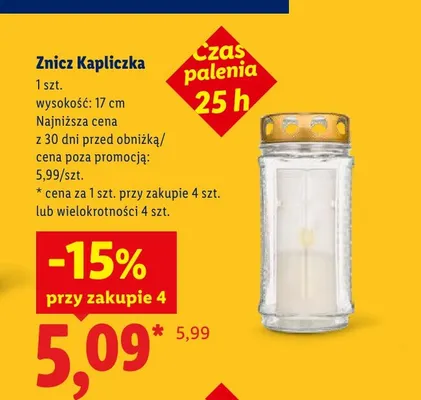 Znicz Kapliczka 17 cm promocja w Lidl