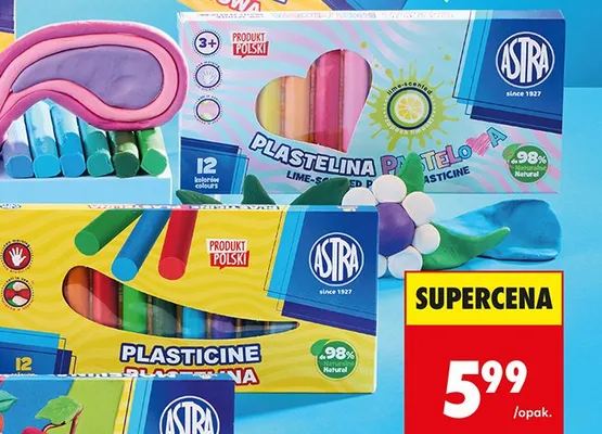 Plastelina pastelowa Astra 12 kolorów promocja w Biedronka