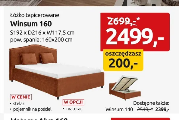 Łóżko tapicerowane Winsum 160 S192xD216xW117,5cm pow. spania: 160x200cm promocja w Black Red White