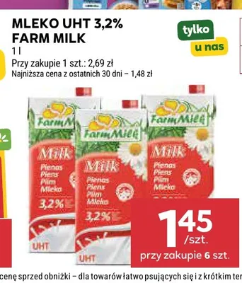 Mleko UHT Farm Milk 3,2% promocja w Stokrotka
