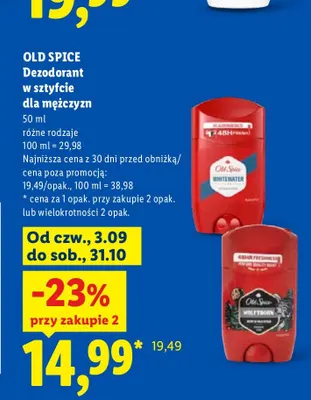 Dezodorant w sztyfcie dla mężczyzn Whitewater Old Spice promocja w Lidl