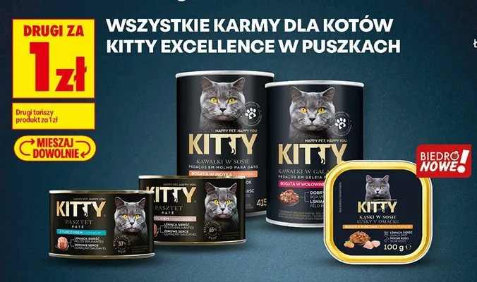 Karma dla kotów kawałki w galaretce bogata w wołowinę Kitty Excellence promocja w Biedronka