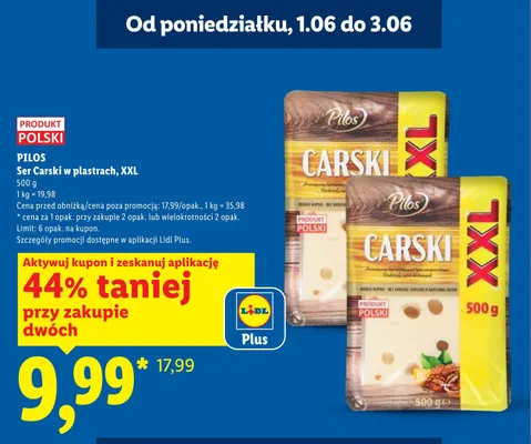 Ser Carski w plastrach XXL Pilos promocja w Lidl