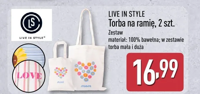 Torba na ramię LIVE IN STYLE 2-pak promocja w Aldi