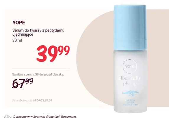Serum do twarzy z peptydami ujędrniające Yope promocja w Rossmann