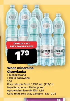 Woda mineralna lekko gazowana Cisowianka promocja w Netto