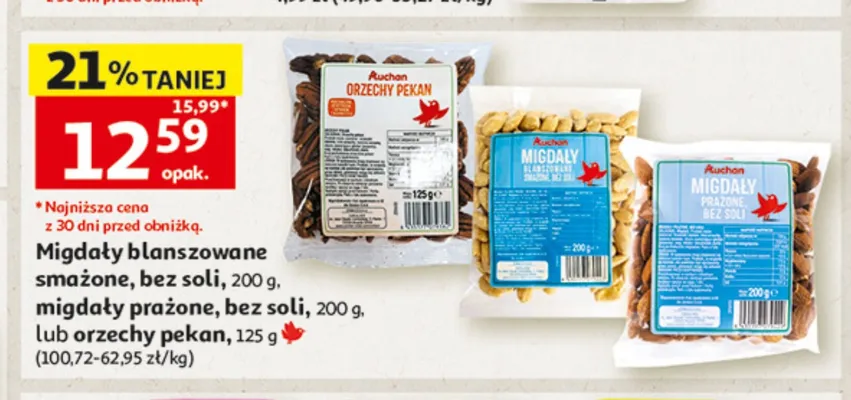 Migdały blanszowane smażone bez soli Auchan promocja w Auchan