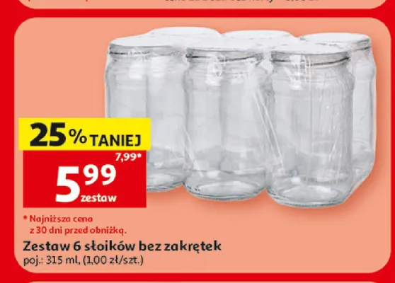 Zestaw 6 słoików bez zakrętek promocja w Auchan
