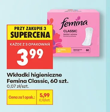 Wkładki higieniczne Femina Classic promocja w Biedronka