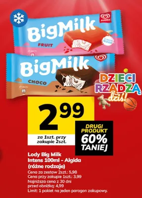 Lody Big Milk Intens Algida promocja w Hitpol