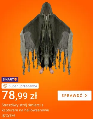 Straszliwy strój śmierci z kapturem na halloweenowe igrzyska promocja w Allegro