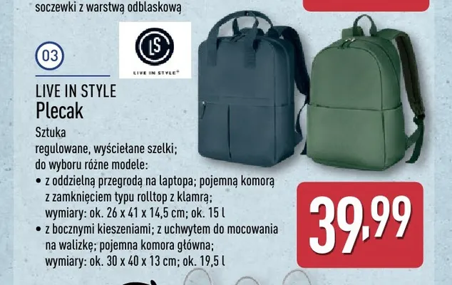 Plecak Live in Style promocja w Aldi