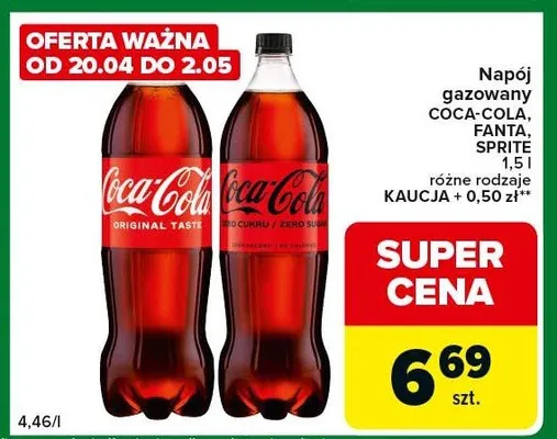 Napój gazowany Coca-Cola, Fanta, Sprite promocja w Carrefour Express