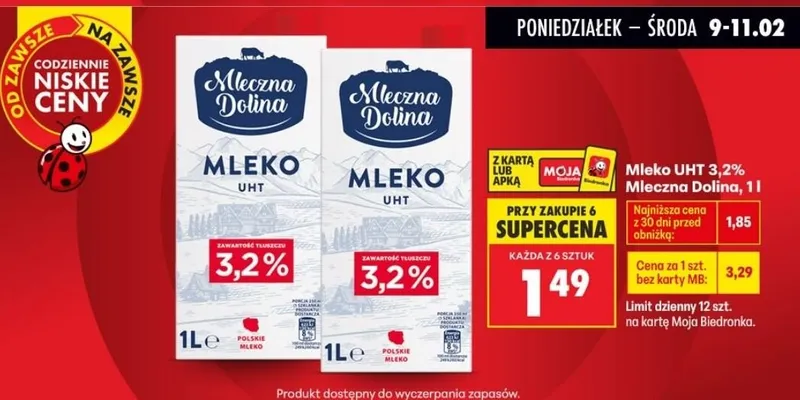 Mleko UHT 3,2% promocja w Biedronka