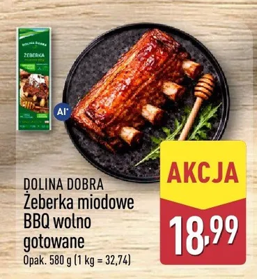 Żeberka miodowe BBQ wolno gotowane Dolina Dobra promocja w Aldi