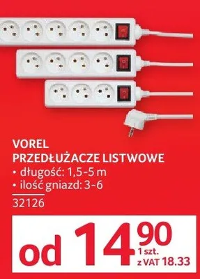 Przedłużacze listwowe VOREL promocja w Selgros