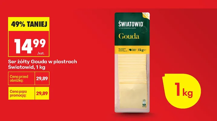 Ser żółty Gouda w plastrach Światowid promocja w Biedronka