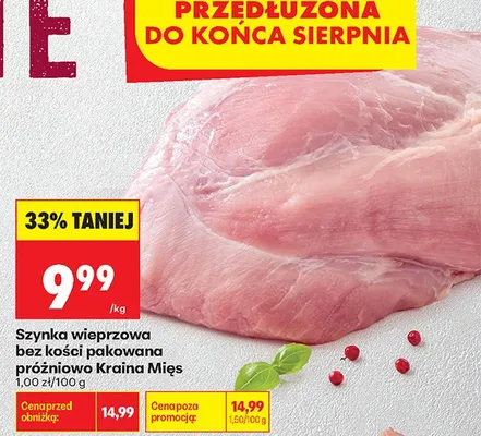 Szynka wieprzowa bez kości pakowana próżniowo Kraina Mięs promocja w Biedronka