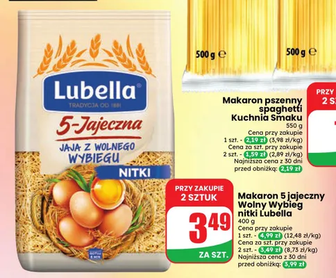 Makaron 5-jajeczny wolny wybieg nitki Lubella promocja w Dino