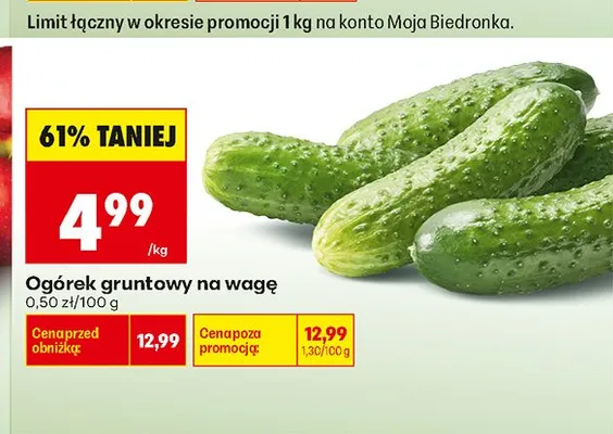 Ogórek gruntowy na wagę promocja w Biedronka