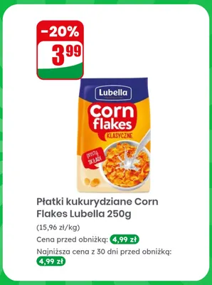 Płatki kukurydziane Corn Flakes Klasyczne Lubella promocja w Dino