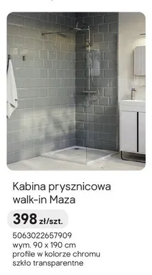 Kabina prysznicowa walk-in Maza promocja w Castorama