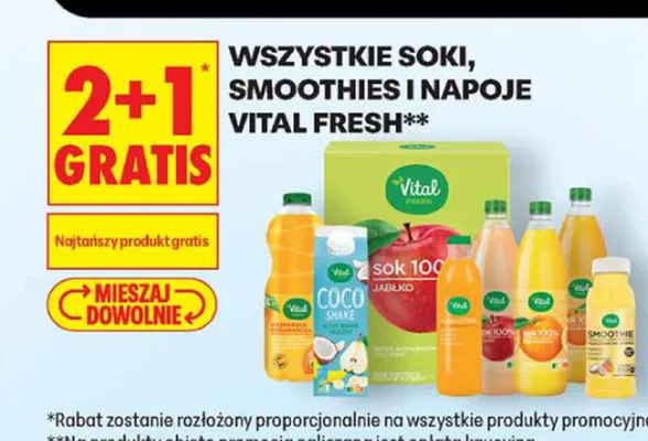 Soki smoothies i napoje Vital Fresh promocja w Biedronka