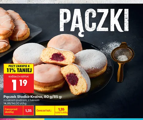 Pączek z cukrem pudrem Słodka Kraina promocja w Biedronka