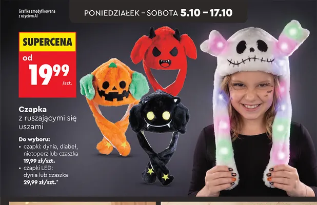Czapka LED z ruszającymi się uszami czaszka promocja w Biedronka