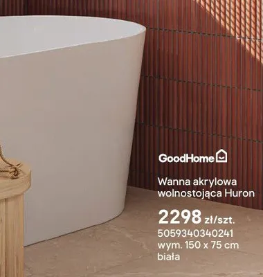 Wanna akrylowa wolnostojąca GoodHome Huron 150x75 cm biała promocja w Castorama