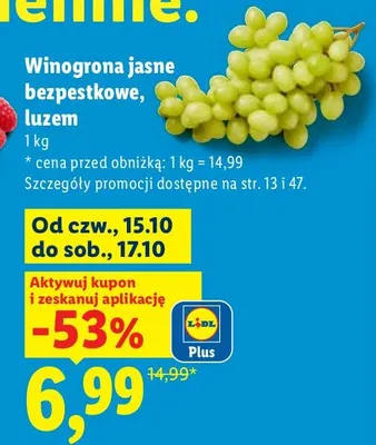 Winogrona jasne bezpestkowe luzem promocja w Lidl