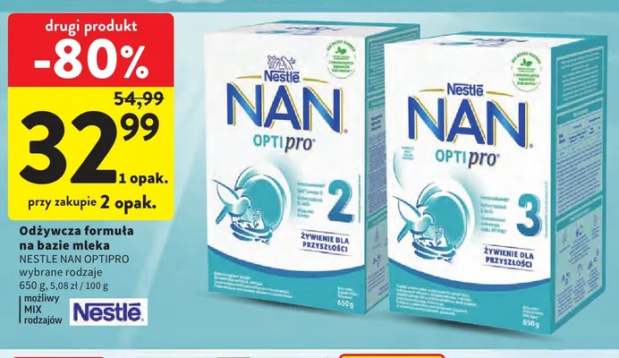 Odżywcza formuła na bazie mleka Nestlé NAN Optipro 2 promocja w Intermarche