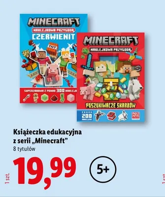Książeczka edukacyjna z serii Minecraft Naklejkowa przygoda Poszukiwacze skarbów promocja w Lidl