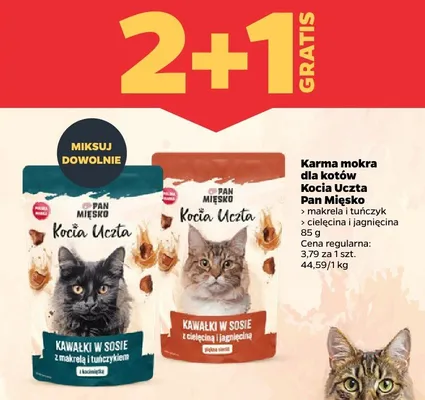 Karma mokra dla kotów kawałki w sosie cielęcina i jagnięcina promocja w Netto