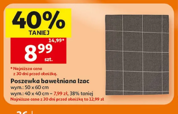 Poszewka bawełniana Izac wym.: 50x60cm promocja w Auchan
