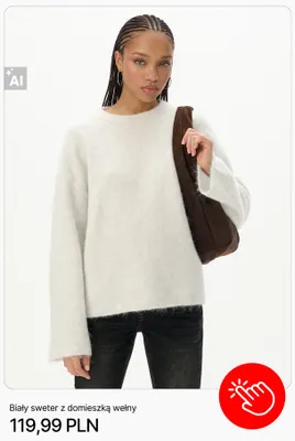 Biały sweter z domieszką wełny Cropp promocja w Cropp