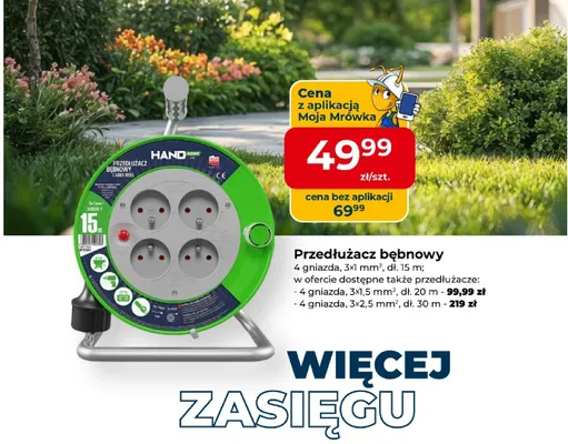 Przedłużacz bębnowy HAND HOME 4 gniazda 3x1,5mm² dł. 20m promocja w PSB Mrówka