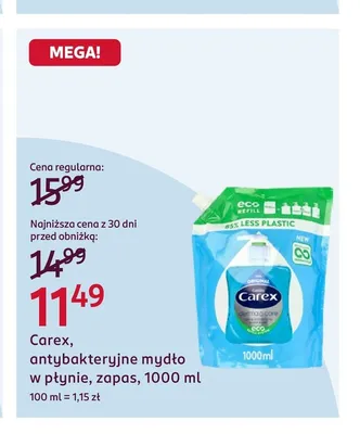 Carex antybakteryjne mydło w płynie zapas promocja w Rossmann