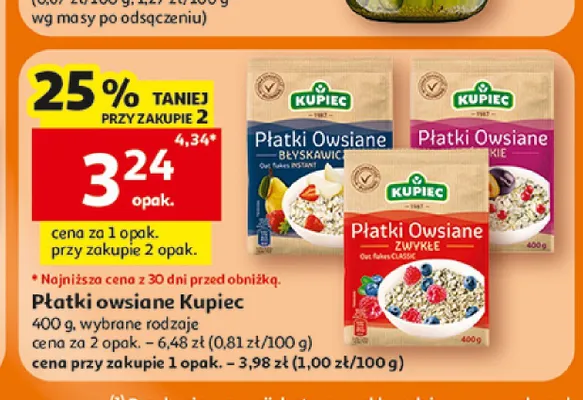 Płatki owsiane górskie Kupiec promocja w Auchan