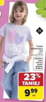 T-shirt dziewczęcy TEX 23% taniej promocja w Carrefour