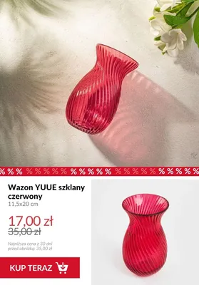 Wazon szklany YUUE czerwony 11,5x20 cm promocja w Homla