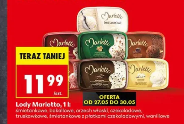 Lody Marletto waniliowe 1l promocja w Biedronka