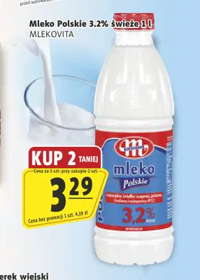 Mleko świeże Mlekovita Polskie 3,2% promocja w Prim Market