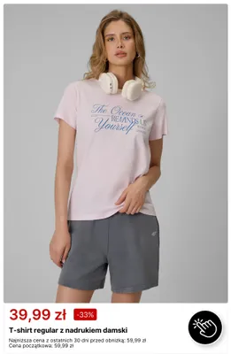 T-shirt regular z nadrukiem damski 4F promocja w 4F